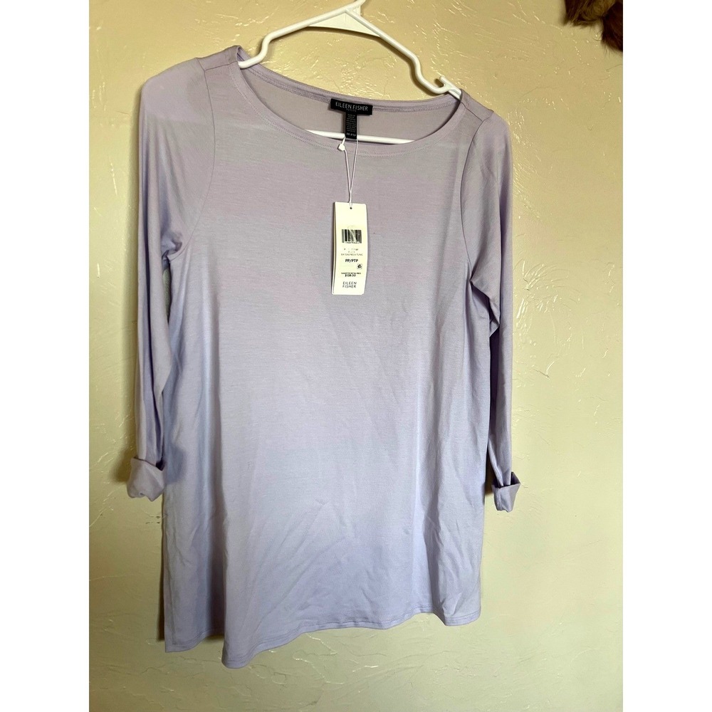 Eileen Fisher Petite Lavender Fine Tencel Jersey Bateau Neck Tunic‎ Top PP